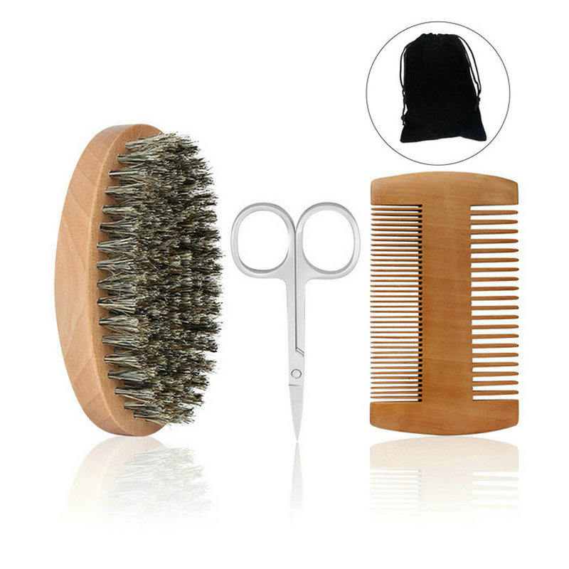 Mens Grooming Kit Bag - Professional Soft Boar Bristle Beard Brush