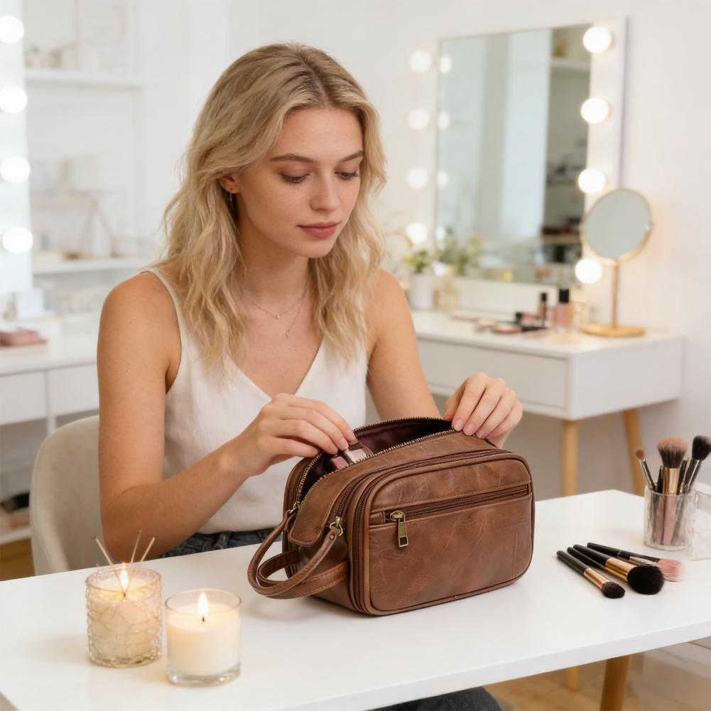 Travel Makeup Bag Faux Leather - Mens Grooming Kit Bag review and price