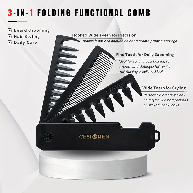 3-in-1 Folding Beard Comb for  - Mens Grooming Kit Bag review and price